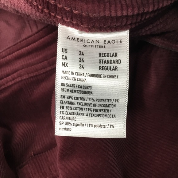 American Eagle Maroon Corduroy Hi-Rise Super Stretch Jegging - Picture 9 of 11
